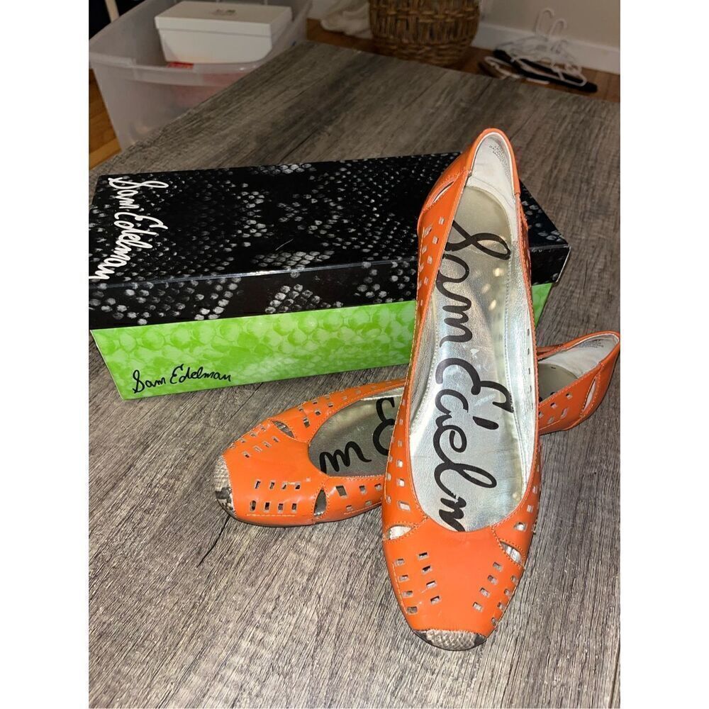 Sam Edelman Bright Orange Perforated Leather Slip-Ons